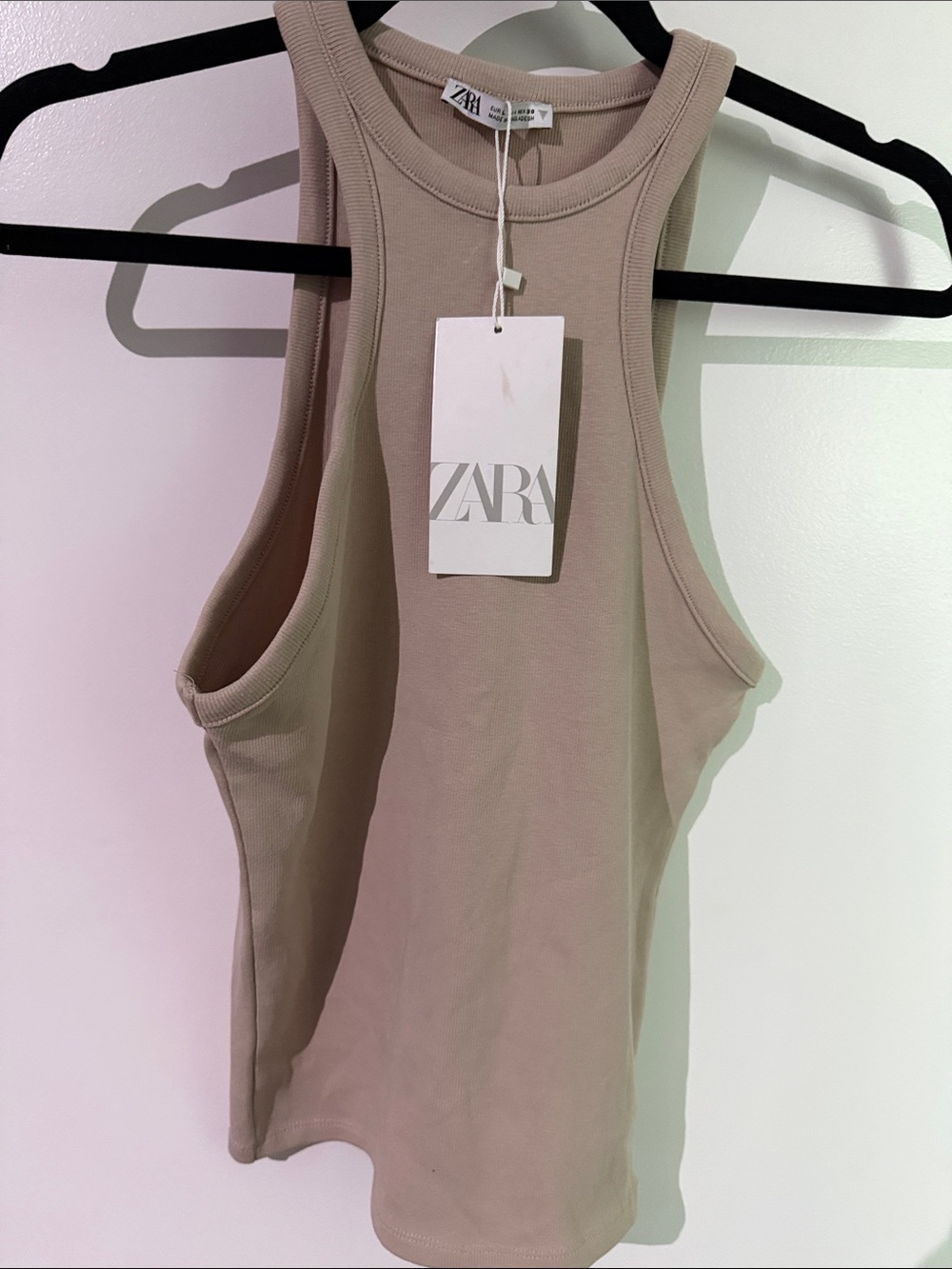 Zara Beige Ribbed Racerback Tank Top